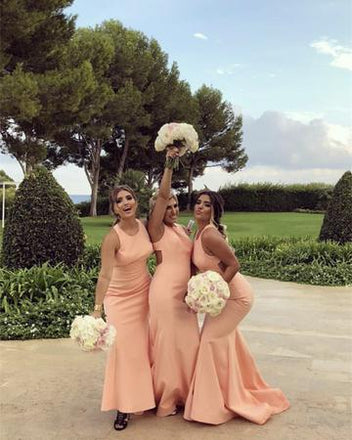 Sexy Long Satin Halter Open Back Mermaid Long Bridesmaid Dresses, TYP1978