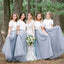Short Sleeve White Top Light Grey Tulle Skirt Popular Bridesmaid Dresses, TYP0322