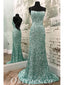 Sexy Shiny Mint Green Sequin Halter Sleeveless Criss Cross Mermaid Long Prom Dresses,PDS0501