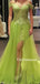 Off Shoulder Lace Top Green Tulle Long A-line See Through Popular Prom Dresses, TYP0017
