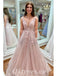 Elegant Tulle Spaghetti Straps V-Neck Sleeveless A-Line Long Prom Dresses With Applique And Beading,PDS0660