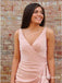 A-Line V-Neck Pink Sleeveless Floor Length Prom Dresses with Split, TYP1886