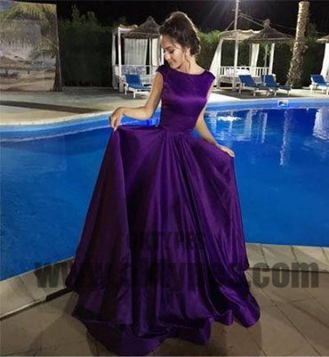 Long Floor Length Satin Prom Dresses, Bateau Prom Dresses, Lace Up Prom Dresses, Charming Evening Dresses, TYP0261