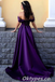 Elegant Purple Satin Off Shoulder V-Neck A-Line With Side Slit Long Prom Dresses,PDS0433