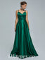 Elegant Satin Spaghetti Straps V-NeckLace Up Back A-Line Long Prom Dresses,PDS0463