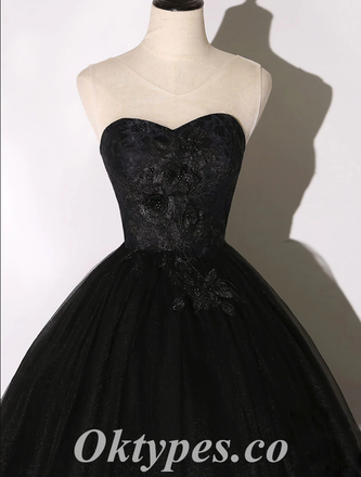 Gorgeous Black Lace And Tulle Sweetheart Sleeveless A-Line Long Prom Dresses/Ball Gown,PDS0637