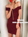 Sheath Off-the-Shoulder Red Satin Homecoming Party Dress with Split, TYP0903
