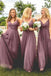 Sexy Spaghetti Straps Long Cheap Light Purple Tulle Bridesmaid Dresses Online, TYP1055
