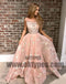 Pink Long Appliques Tulle Prom Dresses, Scoop Evening Prom Dresses, Prom Dresses, TYP0471