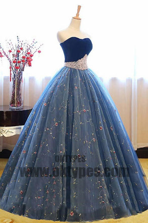 Ball Gown Princess Prom Dresses, Sweetheart Prom Dresses, Lace Up Appliques Long Prom Dresses, Charming Embroidery Prom Dresses With Little Beading, TYP0202