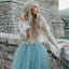 New Arrival Boho Style Long Sleeve See Through Lace Top Blue Tulle Homecoming Dresses, TYP0513