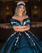 Ball Gown Off-The-Shoulder V-neck Satin Long Cheap Formal Prom Dresses With Applique, PDS0059