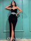 Sexy Black Velvet Sweetheart V-Neck Sleeveless Side Slit Mermaid Long Prom Dresses,PDS0579