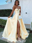 Simple Satin Sweetheart Sleeveless Side Slit A-Line Long Prom Dresses,PDS0677