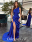 Sexy Royal-Blue Satin Strapless Side Slit Mermaid Long Prom Dresses With Trailing, PDS0871