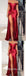 Sexy Rust Satin Off Shoulder V-Neck Sleeveless Side Slit Sheath Long Prom Dresses ,PDS0622