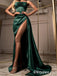 Gorgeous Satin Spaghetti Straps Dark Green Prom Dress Long With Slit,PDS0330