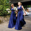 On Sale Chiffon Off Shoulder V-Neck Simple Cheap Formal A Line Royal Blue Long Bridesmaid Dresses, TYP0147