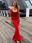 Simple Off-shoulder Mermaid Red Cheap Long Prom Dresses, PDS0159