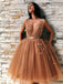 Simple V-neck Tulle A-line Homecoming Dresses, HDS0050