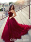 Elegant Red Velvet Top Tulle Bottom Sweetheart A-Line Long Prom Dresses,PDS0417