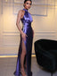 Sexy Mermaid Side Slit Soft Satin Sleeveless Long Prom Dresses, PDS0264