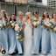 Mismatched Blue Chiffon Spaghetti Straps Long Bridesmaid Dresses , BDS0175