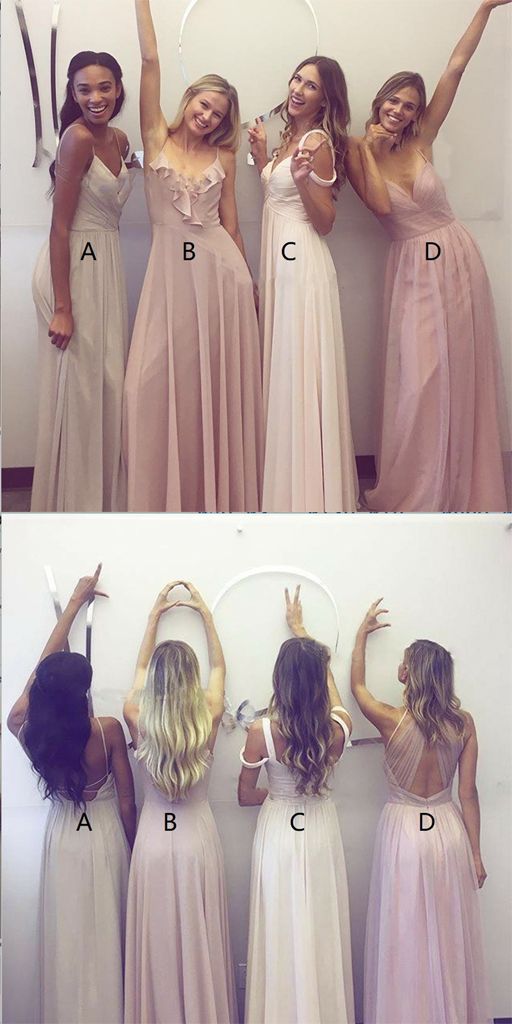 A-Line Spaghetti Straps Backless Ivory Chiffon Long Bridesmaid Dresses,Bridesmaid Gown, TYP0486
