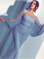 Unique Long Sleeve Blue long Mermaid Prom Dresses Online, TYP1466