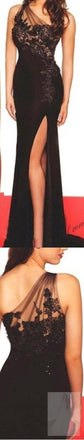 Sexy Black lace Side Slit Mermaid Prom Dresses, Long One Shoulder Prom Dress, TYP0044
