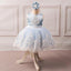 Blue Satin Off White Applique See Through Back Bow Knot Flower Girl Dresses, TYP1419