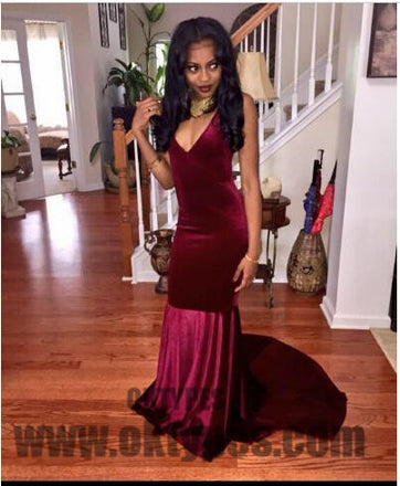 Claret Long Mermaid Prom Dresses, Spaghetti Strap Prom Dresses, Backless Prom Dresses, Sexy Evening Dresses, TYP0266