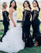 Mermaid Off-the-Shoulder Long Sleeve Navy Blue Lace Bridesmaid Dresses, TYP1311
