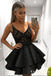 Cute A Line V Neck Lace Layered Black Top Lace Short Homecoming Dresses, TYP1963
