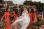 Long Sleeves V-neck Orange Side Slit Long Cheap Bridesmaid Dresses, BDS0094