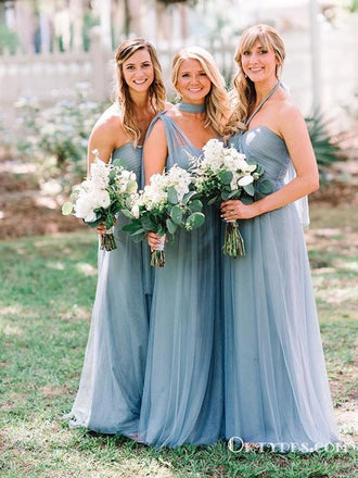 Convertible Long A-line Dusty Blue Tulle Bridesmaid Dresses, TYP1856