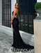Sexy Black Satin Halter V-Neck Lace Up Back Side Slit Mermaid Long Prom Dresses,PDS0599