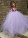 One Shoulder Purple Tulle Hand-Made-Flowers Ball Gown Long Cheap Flower Girl Dresses, FGS0018