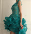 Gogerous Scoop Green Organza Beaded High-low Cheap Short Homecoming Dresses, HDS0012