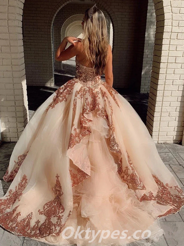 Elegant Sweetheart Sleeveless Lace Up Back A-Line Long Prom Dresses,PDS0446