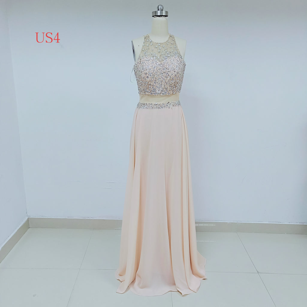 Two Piece Blush Pink Long Prom Dresses With Beaded_US4, SO035