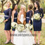 On Sale Lace Navy Bridesmaid Dresses Comely Short One Shoulder Long Sleeve Zipper Dresses, TYP0459