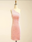 Charming Pink Sequin One Shoulder Backless Short Homecoming Dresses, HDS0073