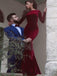 Red Elegant Long Sleeve Long Cheap Mermaid Prom Dresses, TYP1464