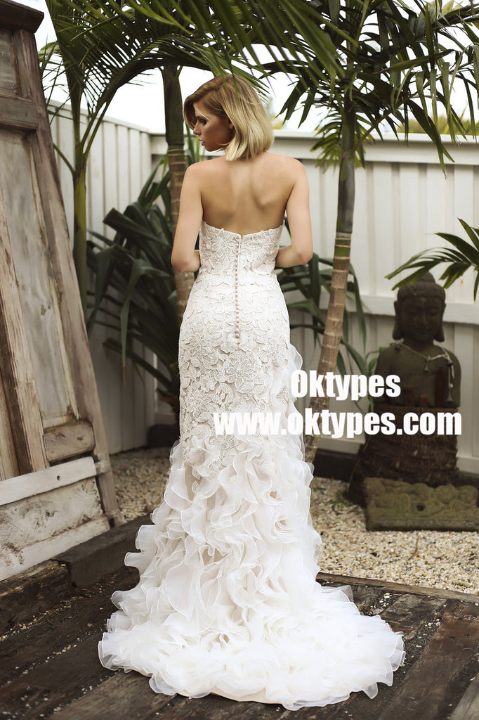 Sweetheart Lace Backless Zipper Wedding Dresses With Ruffles, TYP0958