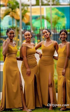 Mismatched Spaghetti Straps Side Slit Floor Length Mermaid Bridesmaid Dresses, BDS0208