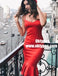 Sheath Spaghetti Straps Red Satin Homecoming Dress with Ruffles, TYP0905