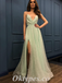 Sexy Tulle Spaghetti Straps Deep V-Neck Sleeveless Side Slit A-Line Long Prom Dresses,PDS0709