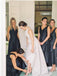 High-Low V-neck Black Satin A-line Long Cheap Bridesmaid Dresses, BDS0080