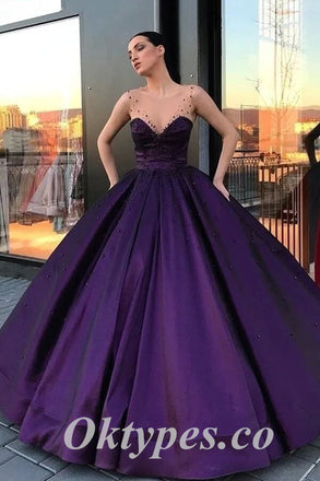 Elegant Satin Spaghetti Straps V-Neck A-Line Long Prom Dresses, PDS0908